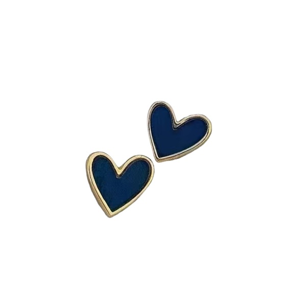 Blue and Gold Heart Shaped Stud Earrings - Picture 3 of 6